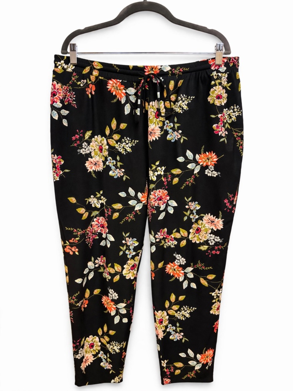 Papaya Boho Floral Pants Black Lightweight Flowy Pull-On Size 18 Relaxed